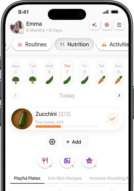Solid food tracking screen in the Yuppo app